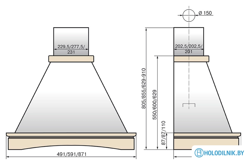 Кухонная вытяжка Elikor Вилла 50П-650-П3Л (бежевый/дуб неокрашенный) (841792)