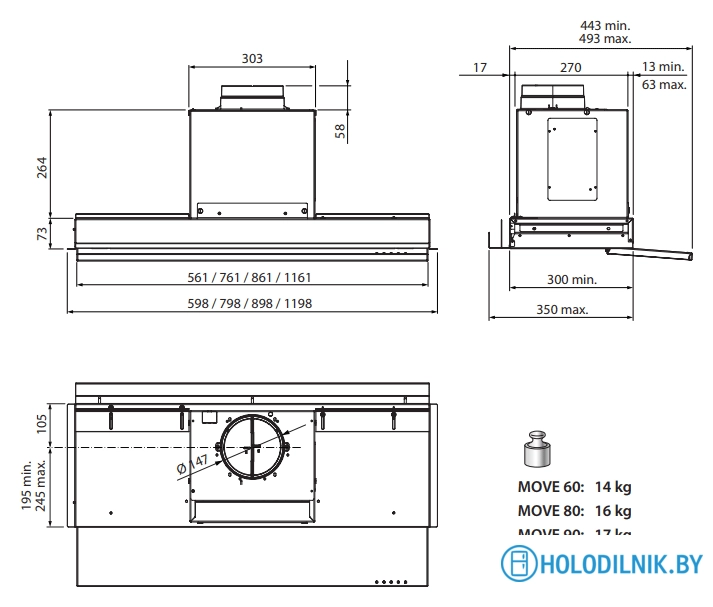 Кухонная вытяжка Falmec Move Design 60 800 м3/ч (черный)