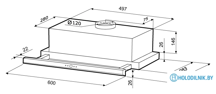 Кухонная вытяжка Krona Kamilla slim 600 black/inox (2 мотора)