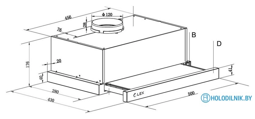 Кухонная вытяжка LEX Hide 500 (нержавеющая сталь)