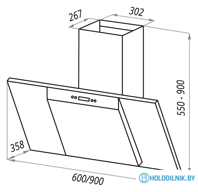 Кухонная вытяжка MAUNFELD Gloria 90 (нержавеющая сталь/черное стекло)