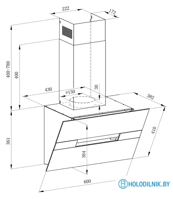 Кухонная вытяжка MAUNFELD Mersey 60 (нержавеющая сталь/черное стекло)