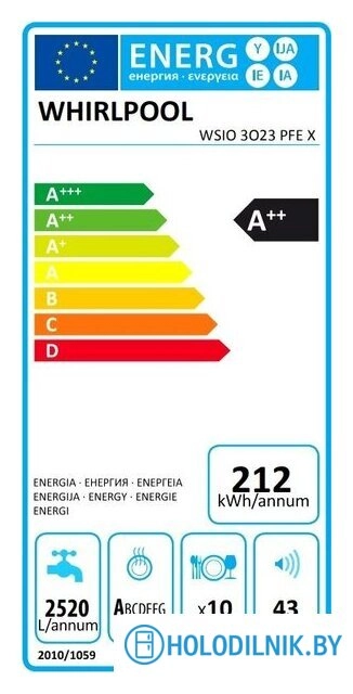 Встраиваемая посудомоечная машина Whirlpool WSIO 3O23 PFE X